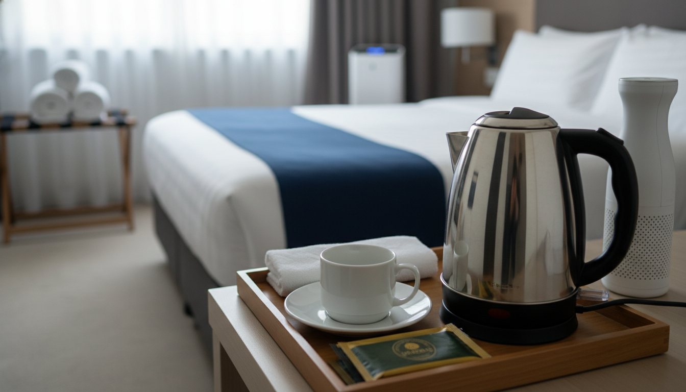 アパホテルはほぼ全ての部屋に電気ケトルが常備されています
